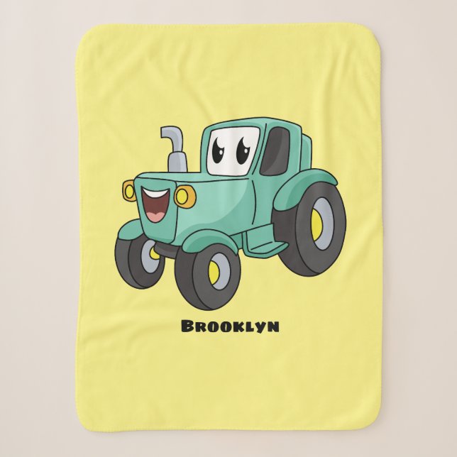 Niedlicher Happy Green Traktor Cartoon Sherpadecke (Vorderseite)