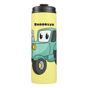 Niedlicher Happy Green Traktor Cartoon Thermosbecher