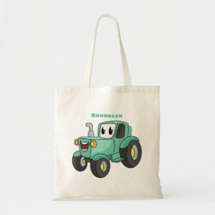Niedlicher Happy Green Traktor Cartoon Tragetasche