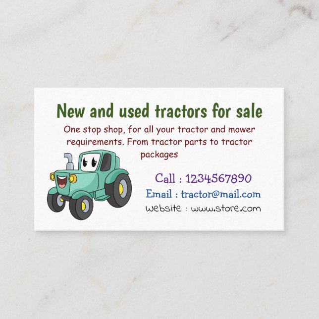 Niedlicher Happy Green Traktor Cartoon Visitenkarte (Vorderseite)