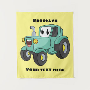 Niedlicher Happy Green Traktor Cartoon Wandteppich