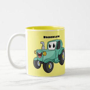 Niedlicher Happy Green Traktor Cartoon Zweifarbige Tasse
