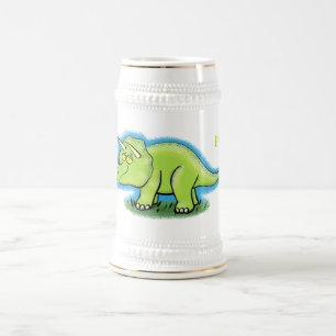 Niedlicher Happy Green Triceratops Dinosaurier Car Bierglas