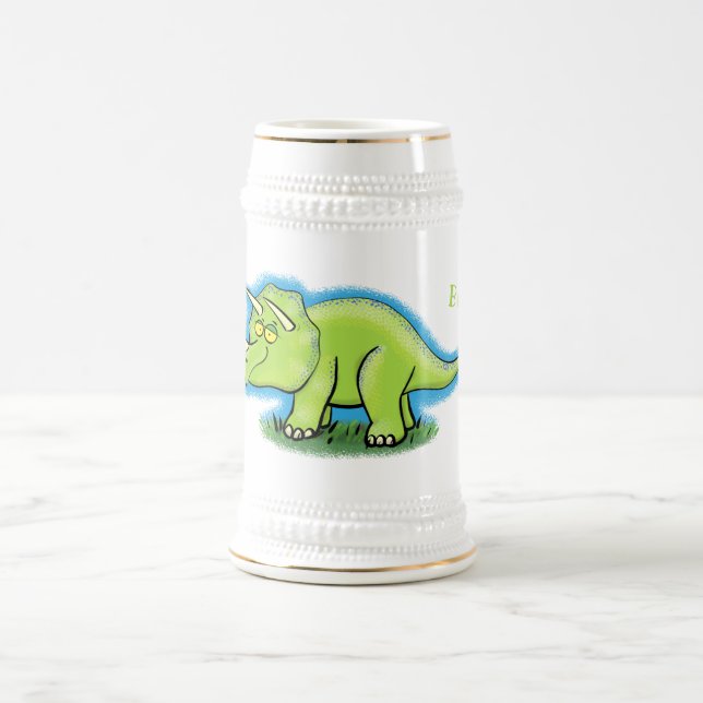 Niedlicher Happy Green Triceratops Dinosaurier Car Bierglas (Mittel)