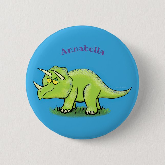 Niedlicher Happy Green Triceratops Dinosaurier Car Button (Vorderseite)