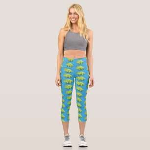 Niedlicher Happy Green Triceratops Dinosaurier Car Capri Leggings