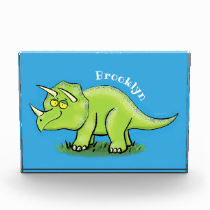 Niedlicher Happy Green Triceratops Dinosaurier Car Fotoblock