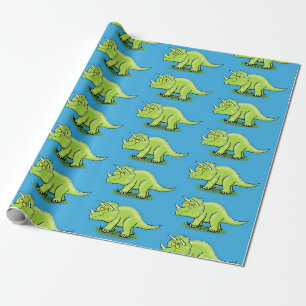 Niedlicher Happy Green Triceratops Dinosaurier Car Geschenkpapier