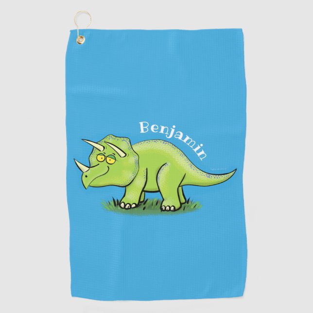 Niedlicher Happy Green Triceratops Dinosaurier Car Golfhandtuch (Vorderseite)