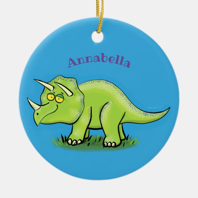 Niedlicher Happy Green Triceratops Dinosaurier Car Keramik Ornament (Vorne)