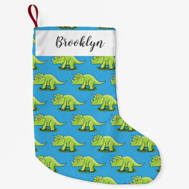 Niedlicher Happy Green Triceratops Dinosaurier Car Kleiner Weihnachtsstrumpf (Vorderseite)
