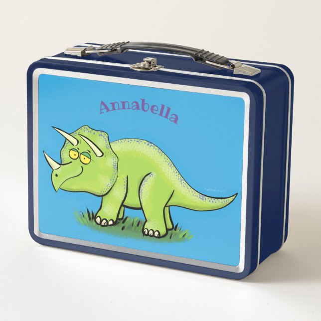 Niedlicher Happy Green Triceratops Dinosaurier Car Metall Brotdose (Vorderseite)