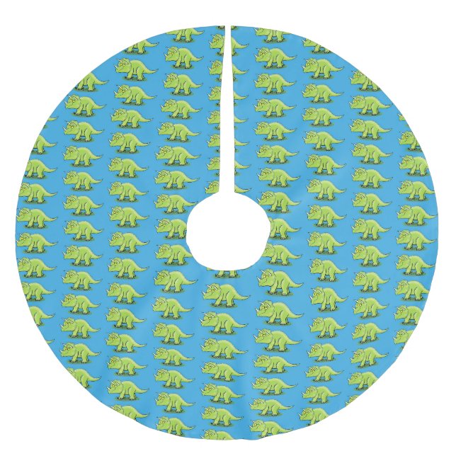 Niedlicher Happy Green Triceratops Dinosaurier Car Polyester Weihnachtsbaumdecke (Vorderseite)