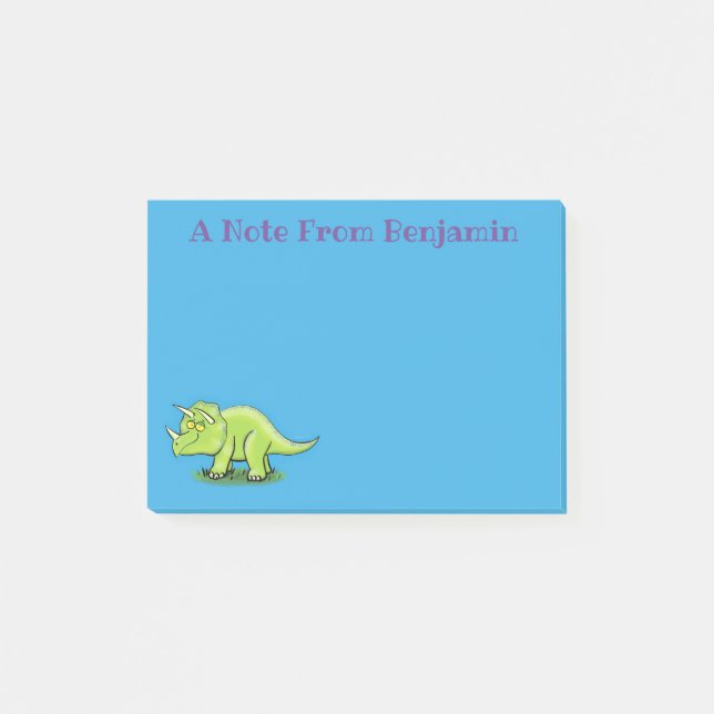 Niedlicher Happy Green Triceratops Dinosaurier Car Post-it Klebezettel (Vorderseite)