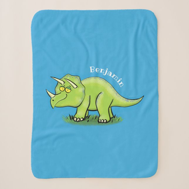 Niedlicher Happy Green Triceratops Dinosaurier Car Sherpadecke (Vorderseite)