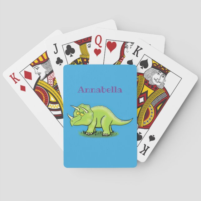 Niedlicher Happy Green Triceratops Dinosaurier Car Spielkarten (Rückseite)