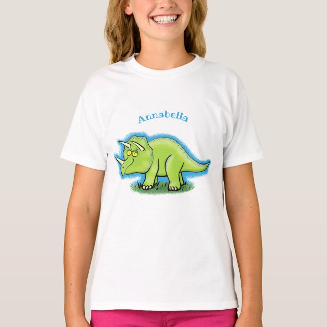 Niedlicher Happy Green Triceratops Dinosaurier Car T-Shirt (Vorderseite)