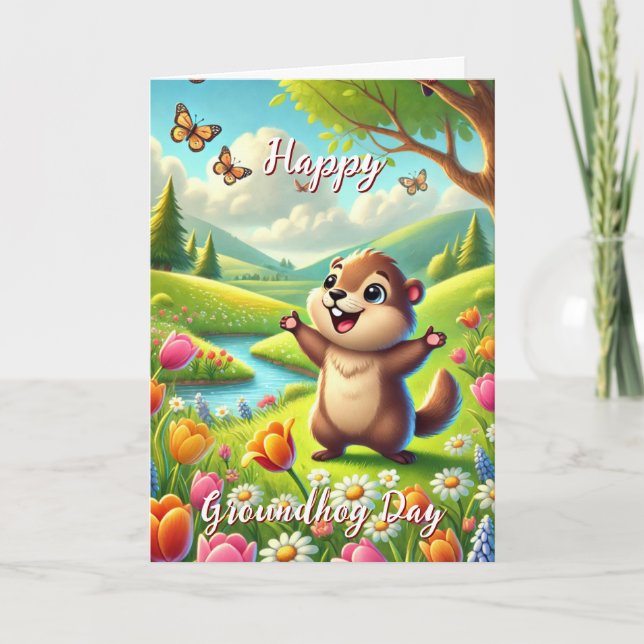 Niedlicher Happy Groundhog Day & History Card Früh Karte (Vorderseite)