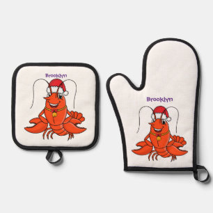 Niedlicher Happy Hummer mit Weihnachtshut Cartoon Ofenhandschuh & Topflappen-Set