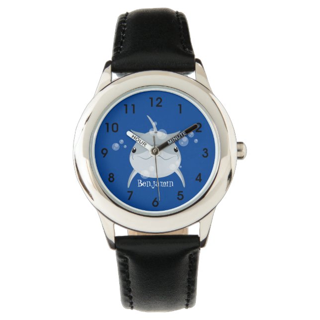 Niedlicher Happy-Kawaii-Delphin-Cartoon Armbanduhr (Vorderseite)