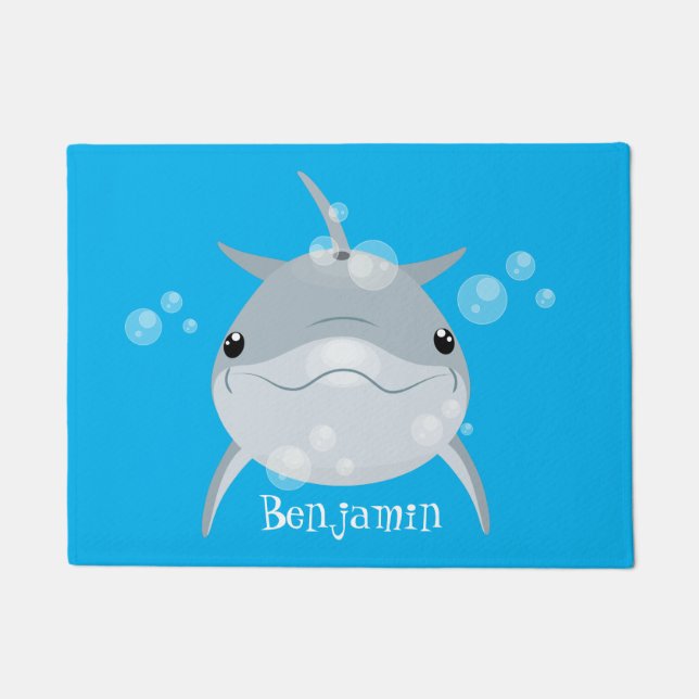 Niedlicher Happy-Kawaii-Delphin-Cartoon Fußmatte (Vorderseite)