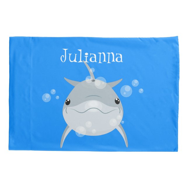 Niedlicher Happy-Kawaii-Delphin-Cartoon Kissenbezug (Rückseite)
