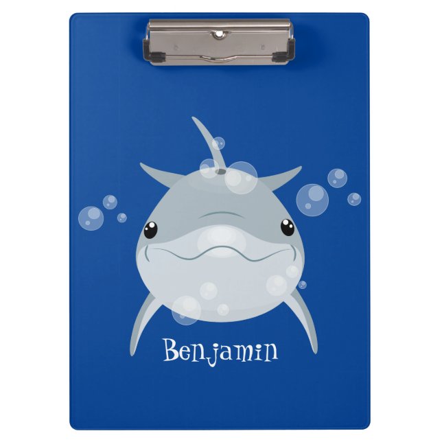 Niedlicher Happy-Kawaii-Delphin-Cartoon Klemmbrett (Vorderseite)