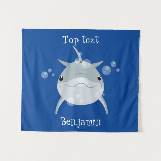 Niedlicher Happy-Kawaii-Delphin-Cartoon Wandteppich (Vorderseite (Horizontal))