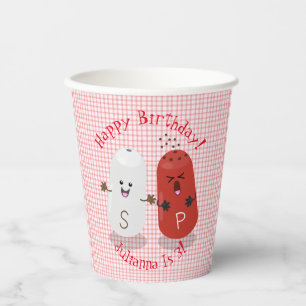 Niedlicher Happy-Kawaii-Salz und Pfeffer-Cartoon Pappbecher