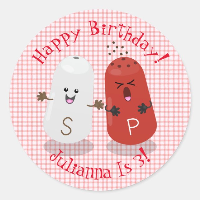 Niedlicher Happy-Kawaii-Salz und Pfeffer-Cartoon Runder Aufkleber (Vorderseite)
