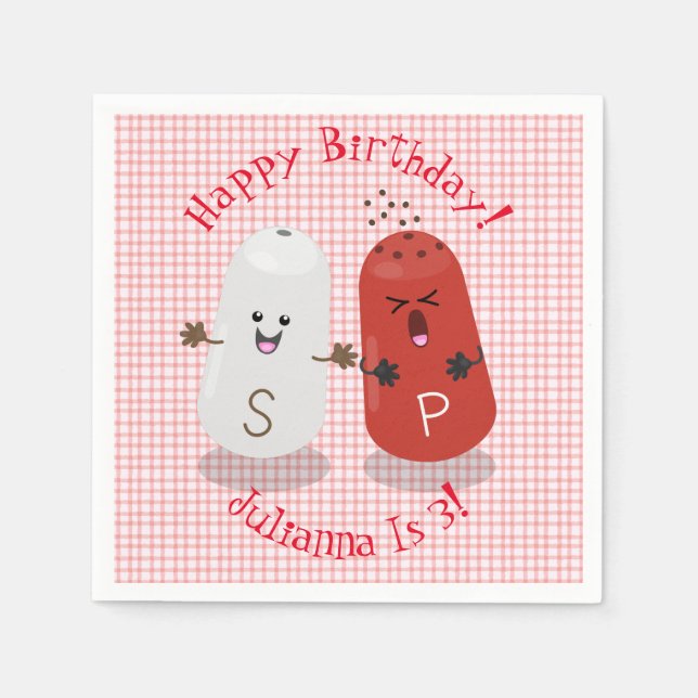 Niedlicher Happy-Kawaii-Salz und Pfeffer-Cartoon Serviette (Vorderseite)