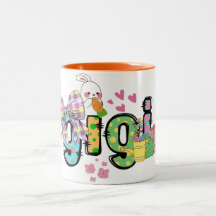 Niedlicher Happy Osterbunny Gigma Oma und Grandad Zweifarbige Tasse