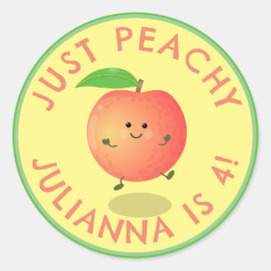 Niedlicher Happy Peach Cartoon personalisiert Gebu Runder Aufkleber