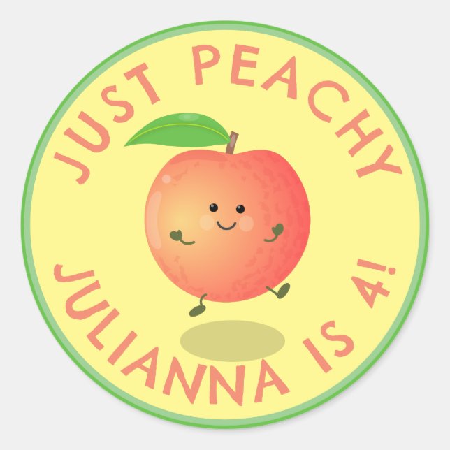 Niedlicher Happy Peach Cartoon personalisiert Gebu Runder Aufkleber (Vorderseite)
