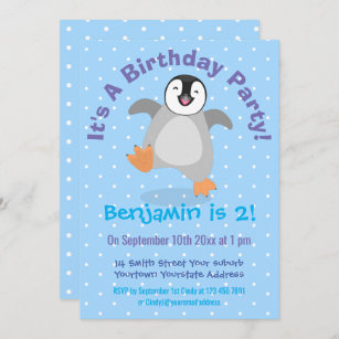 Niedlicher Happy Pinguin Cick Cartoon 2 Jahre Einladung