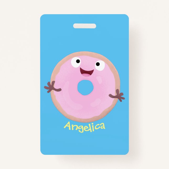 Niedlicher Happy-Pink-Glattleder-Donut-Cartoon Ausweis (Vorderseite)