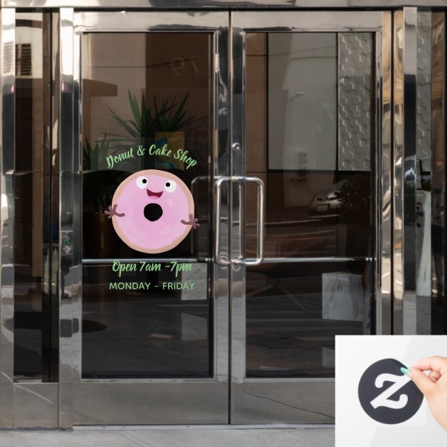 Niedlicher Happy-Pink-Glattleder-Donut-Cartoon Fensteraufkleber (Büro Tür)