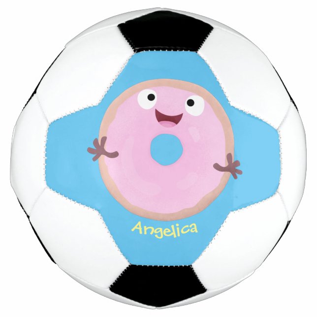 Niedlicher Happy-Pink-Glattleder-Donut-Cartoon Fußball (Vorderseite)