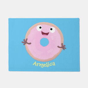 Niedlicher Happy-Pink-Glattleder-Donut-Cartoon Fußmatte