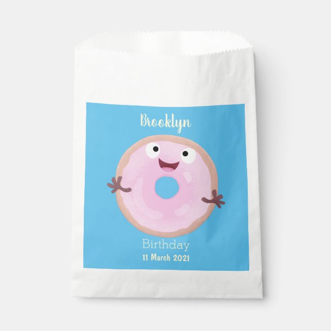 Niedlicher Happy-Pink-Glattleder-Donut-Cartoon Geschenktütchen (Vorderseite)