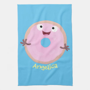 Niedlicher Happy-Pink-Glattleder-Donut-Cartoon Geschirrtuch