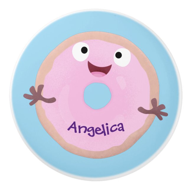 Niedlicher Happy-Pink-Glattleder-Donut-Cartoon Keramikknauf (Vorderseite)