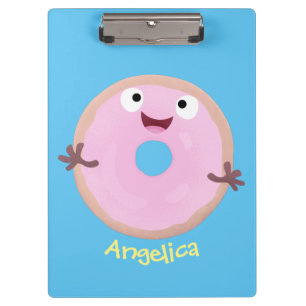 Niedlicher Happy-Pink-Glattleder-Donut-Cartoon Klemmbrett