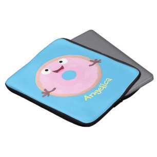 Niedlicher Happy-Pink-Glattleder-Donut-Cartoon Laptopschutzhülle