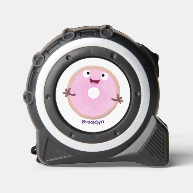 Niedlicher Happy-Pink-Glattleder-Donut-Cartoon Maßband (Vorderseite)