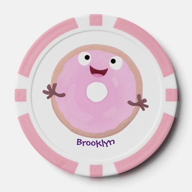 Niedlicher Happy-Pink-Glattleder-Donut-Cartoon Pokerchips (Vorderseite)