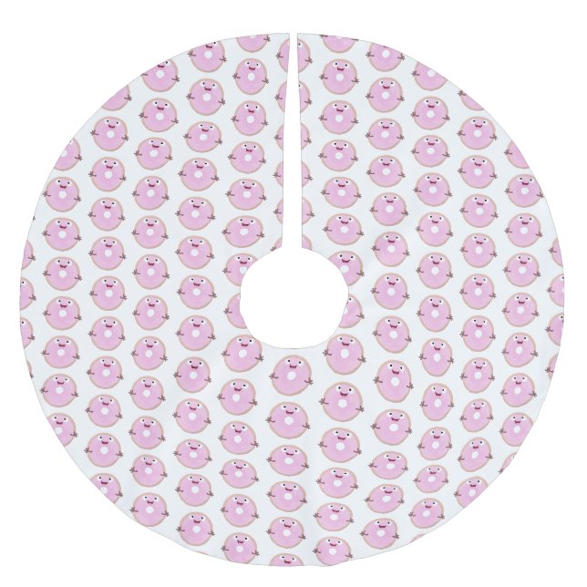 Niedlicher Happy-Pink-Glattleder-Donut-Cartoon Polyester Weihnachtsbaumdecke (Vorderseite)