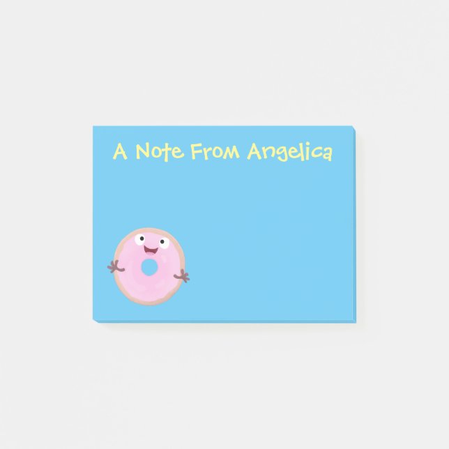 Niedlicher Happy-Pink-Glattleder-Donut-Cartoon Post-it Klebezettel (Vorderseite)