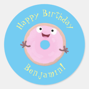 Niedlicher Happy-Pink-Glattleder-Donut-Cartoon Runder Aufkleber