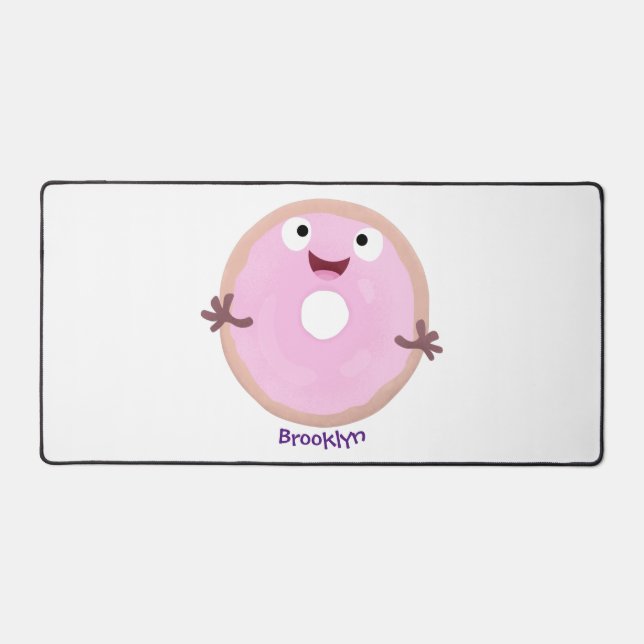 Niedlicher Happy-Pink-Glattleder-Donut-Cartoon Schreibtischunterlage (Vorderseite)